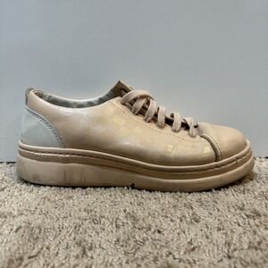 Camper Twins Shoes Womens Size 37 Beige Leather Lace Up Platform Casual K201113‎